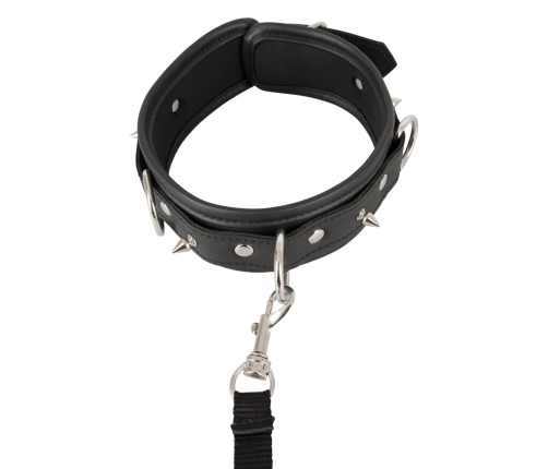 ZADO Vegan Adjustable Collar and Leash Set with Decorative Spikes, Black
