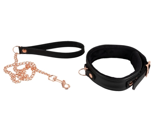 Bad Kitty Adjustable Black Collar & Rose-Gold Chain Leash Set
