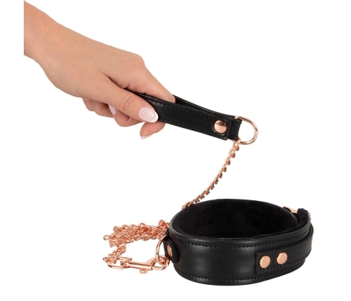 Bad Kitty Adjustable Black Collar & Rose-Gold Chain Leash Set