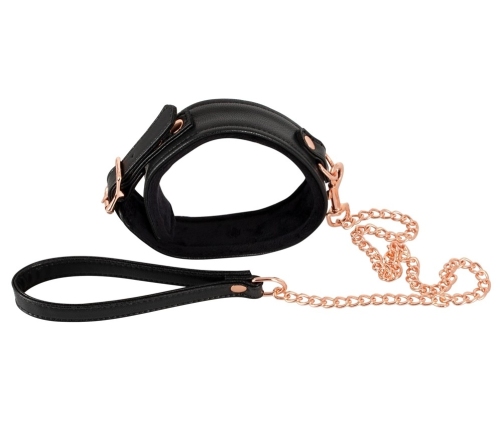 Bad Kitty Adjustable Black Collar & Rose-Gold Chain Leash Set