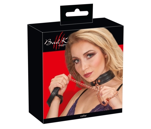 Bad Kitty Adjustable Black Collar & Rose-Gold Chain Leash Set