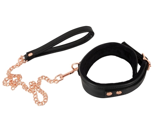 Bad Kitty Adjustable Black Collar & Rose-Gold Chain Leash Set