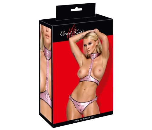 Bad Kitty Harness Set L/XL Metallic Rose - Adjustable Chest & Jock System