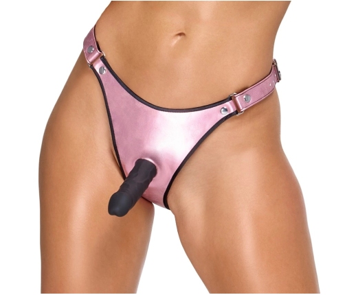 Bad Kitty Strap-On Thong S/M Metallic Rose with Silicone Intimate Machine