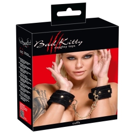 Bad Kitty Velvet Adjustable Handcuffs Black with Gold Details