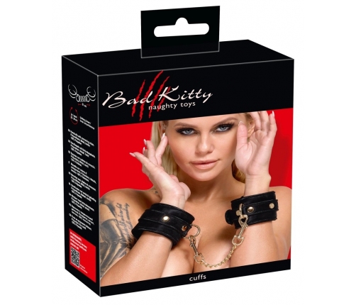 Bad Kitty Velvet Adjustable Handcuffs Black with Gold Details