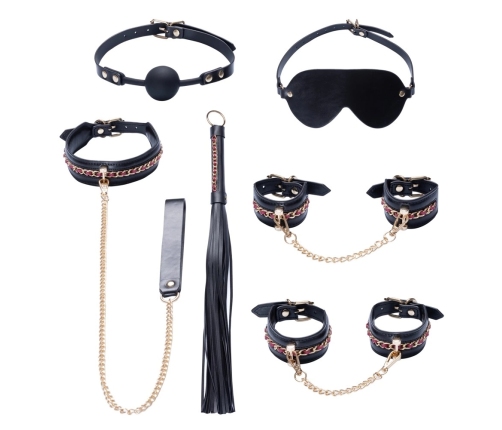 Bad Kitty Premium Chain Bondage Set 6-Piece Black & Gold Adjustable Kit