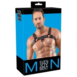 Svenjoyment Men's Chest Harness Black Adjustable Vegan Leather