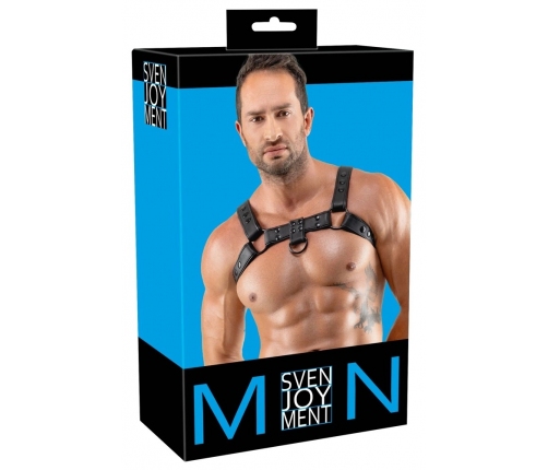 Svenjoyment Men's Chest Harness Black Adjustable Vegan Leather