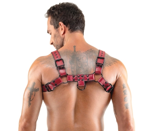 Svenjoyment Men's Chest Harness Red S-XL Adjustable Vegan Leather