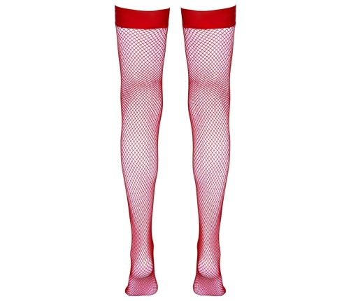 Cottelli Collection Hold-Up Net Stockings Red S with Silicone Band