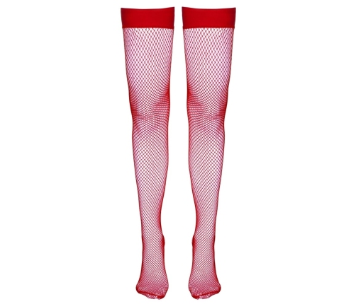 Cottelli Collection Hold-Up Net Stockings Red S with Silicone Band