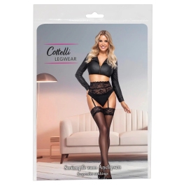 Cottelli LEGWARE Stockings Black S - 20 Denier, Wide Lace Top, Oeko-Tex