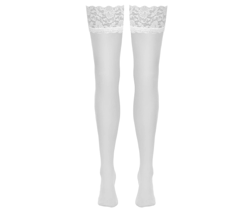Cottelli LEGWARE White Stockings with Wide Lace Top, Size L, 20 Denier
