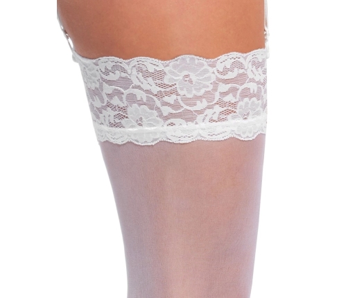 Cottelli LEGWARE White Stockings with Wide Lace Top, Size L, 20 Denier