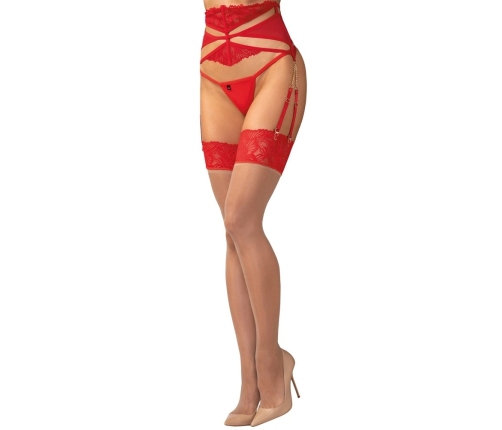 Obsessive Matildea Sheer Stockings S/M with Red Lace Top