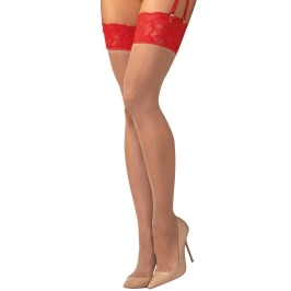 Obsessive Matildea Sheer Stockings S/M with Red Lace Top