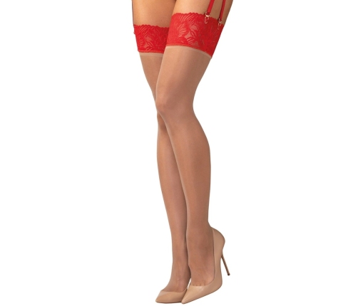 Obsessive Matildea Stockings 2XL/3XL Red Lace Nude Finish