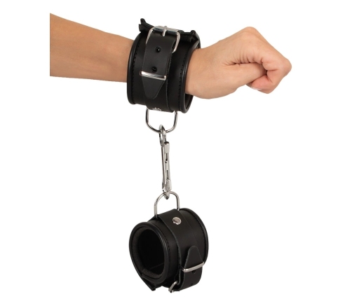 ZADO Leather Handcuffs Padded Adjustable Black 6.5cm Wide