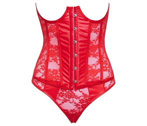 Cottelli Collection Open Cup Corset Set Red S - Lace & Wetlook Finish