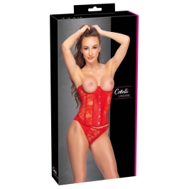 Cottelli Lingerie Red Open Cup Corset Set with Lace Details L