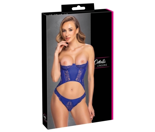 Cottelli Lingerie Blue Strapless Corset Set with Lace, Size M