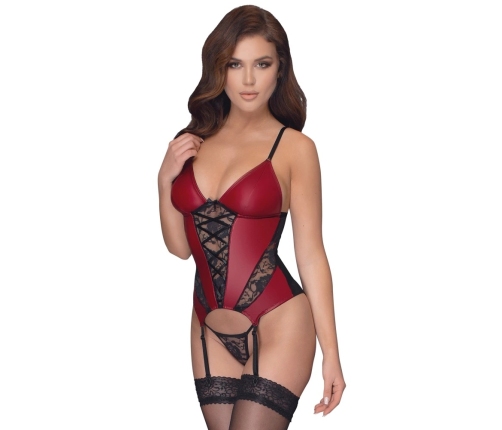 Cottelli Lingerie Basque Red/Black S - Lace & Powernet Design