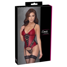 Cottelli Lingerie Basque Red/Black S - Lace & Powernet Design