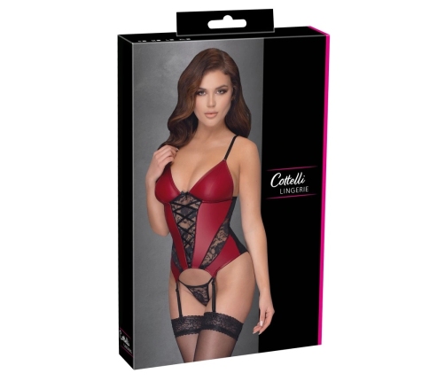 Cottelli Lingerie Basque Red/Black S - Lace & Powernet Design