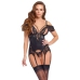 Cottelli LINGERIE Basque Set M with Removable Pearl Chains, Black