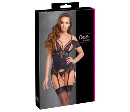 Cottelli LINGERIE Basque Set M with Removable Pearl Chains, Black
