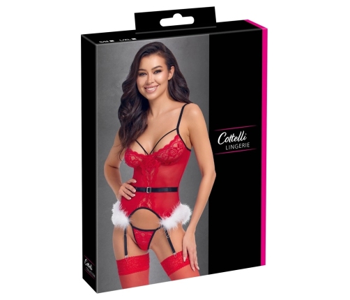 Cottelli LINGERIE X-Mas Basque L/XL - Festive Lace & Powernet Set