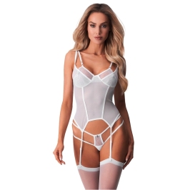 Obsessive Arrowel Basque L/XL - White Lace, Adjustable Straps