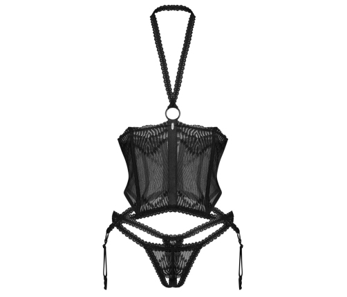 Obsessive Alliane Black Open Cup Basque Set 2XL/3XL Adjustable Fit