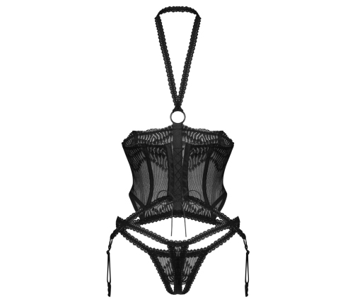 Obsessive Alliane Black Open Cup Basque Set 2XL/3XL Adjustable Fit