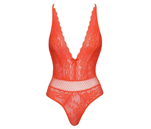 Cottelli Fantasy Body Neon Coral L/XL - Lace & Tulle Adjustable Bodysuit