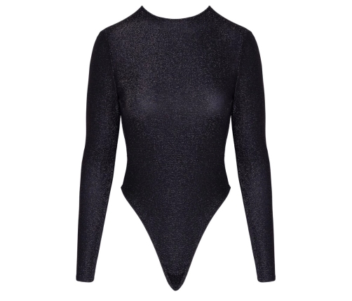 Cottelli PARTY Silver Glitter Long-Sleeve Bodysuit S, High Leg Cut