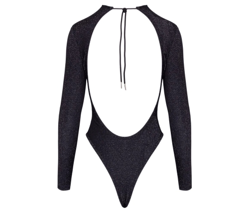 Cottelli PARTY Silver Glitter Long-Sleeve Bodysuit S, High Leg Cut