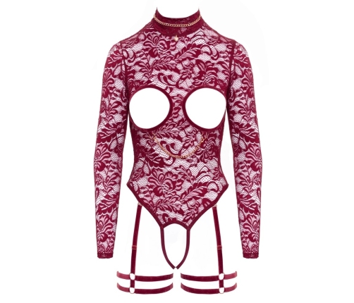 Abierta Fina Body Open Cup Burgundy Lace with Removable Chains L