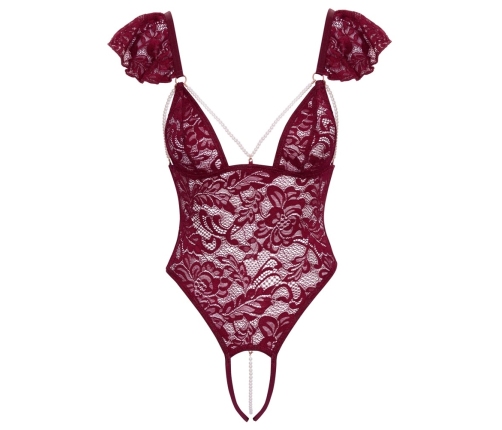 Cottelli Lingerie Body M Bordeaux Red Lace with Removable Pearls