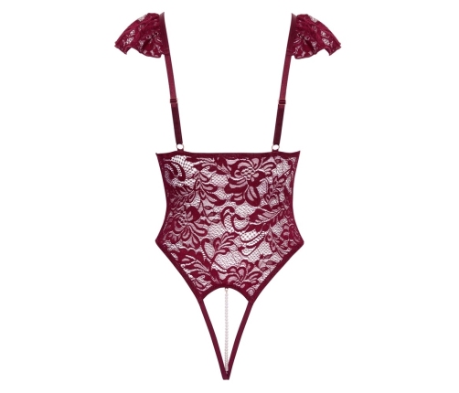 Cottelli Lingerie Body M Bordeaux Red Lace with Removable Pearls