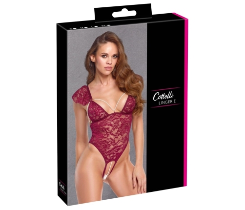 Cottelli Lingerie Body Pearls L - Bordeaux Lace Bodysuit with Pearls