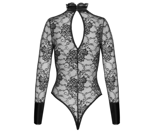 Noir Handmade Body Collar XL - Black Floral Lace Bodysuit with Stand-Up Collar