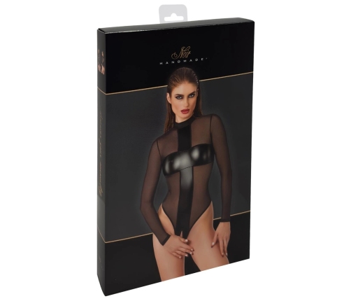 Noir Handmade Body Cross XL Black Transparent Bodysuit with Wetlook Inserts