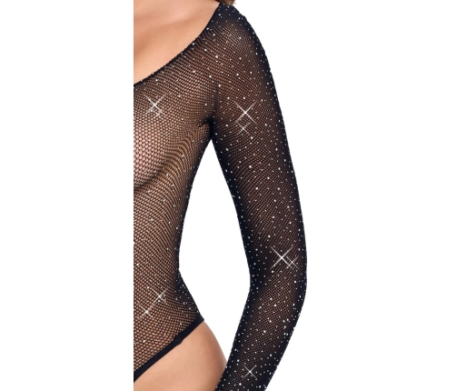 Cottelli Fantasy S-L Black Glitter Mesh Bodysuit, Long Sleeve, Stretch Fit