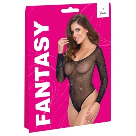 Cottelli Fantasy S-L Black Glitter Mesh Bodysuit, Long Sleeve, Stretch Fit