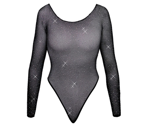 Cottelli Fantasy S-L Black Glitter Mesh Bodysuit, Long Sleeve, Stretch Fit