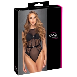 Cottelli LINGERIE Body Rhinestones Black L/XL - Elegant Lace Bodysuit