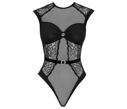 Cottelli LINGERIE Body Rhinestones Black L/XL - Elegant Lace Bodysuit
