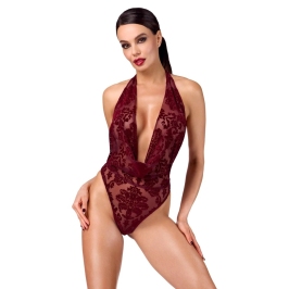 Noir Handmade Kink Royal Bodysuit Red Velvet Flock L